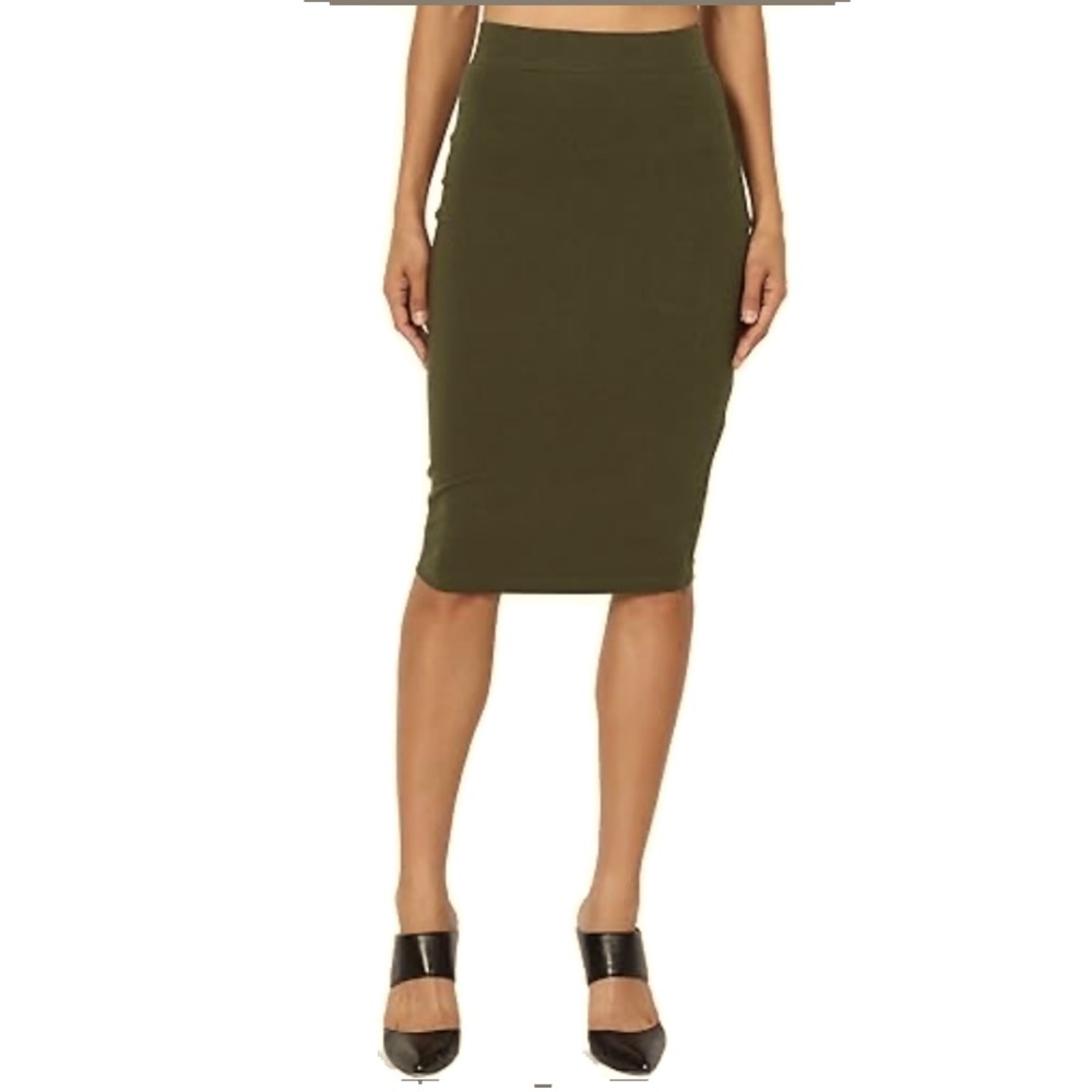 SEVEN SISTERS TAUPE MIDI PENCIL SKIRT IN ARMY GREEN IN SIZE XS